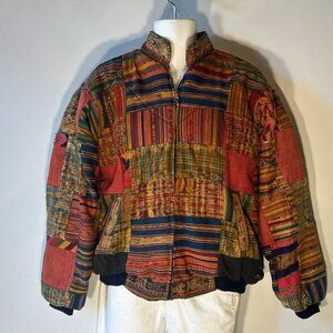 Patchwork Vintage 80's Bomber Jacket Warm Unique Street Style Boho Chic Ranch